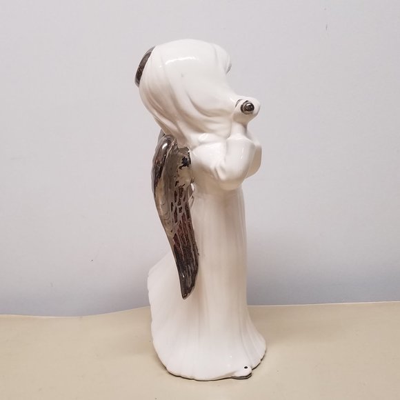 Atlantic Mold White, Sliver Angel Playing Flute Ceramic Christmas 12" Figure - Picture 6 of 8